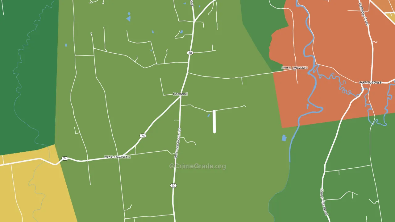 Cornwall, VT Map of Robbery Rates