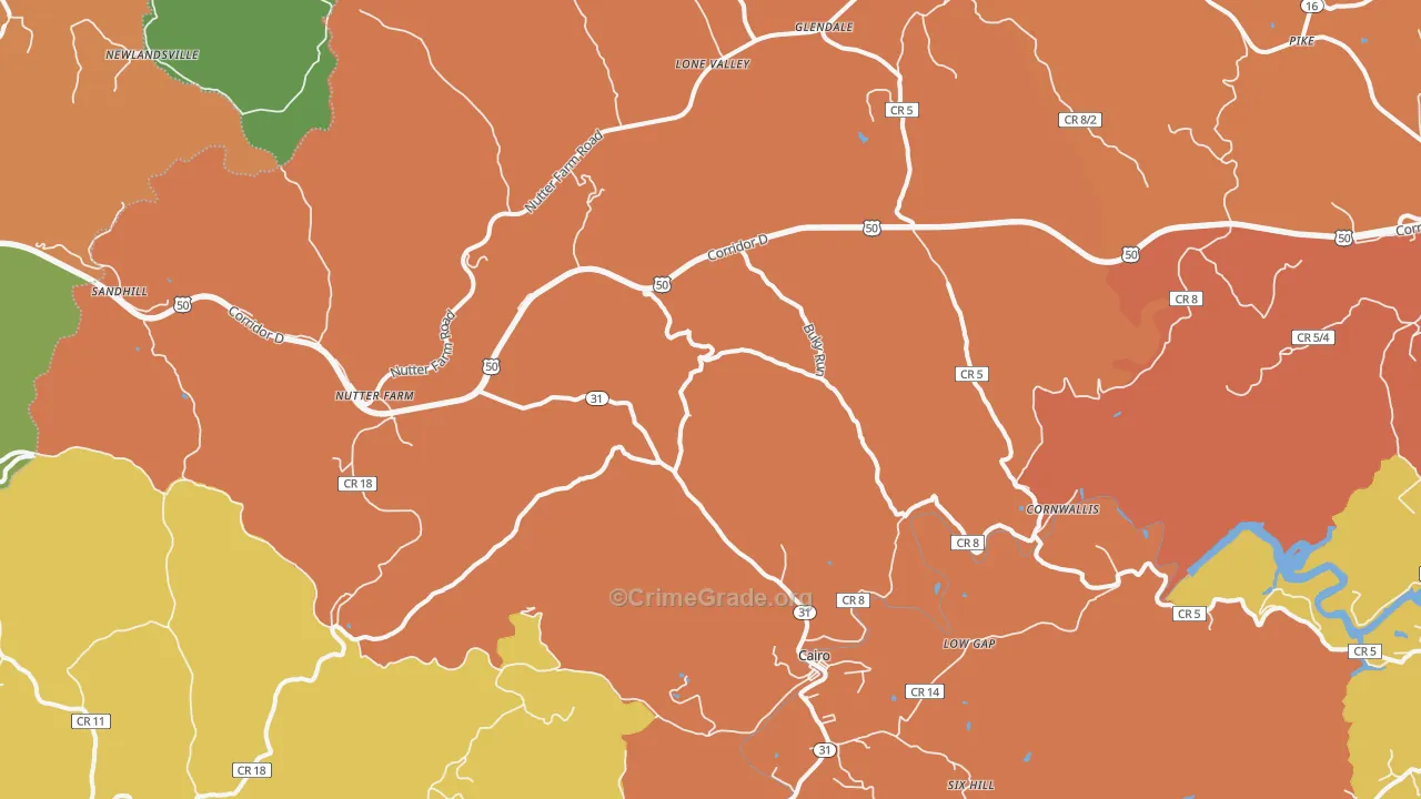 Cornwallis, WV Map of Robbery Rates