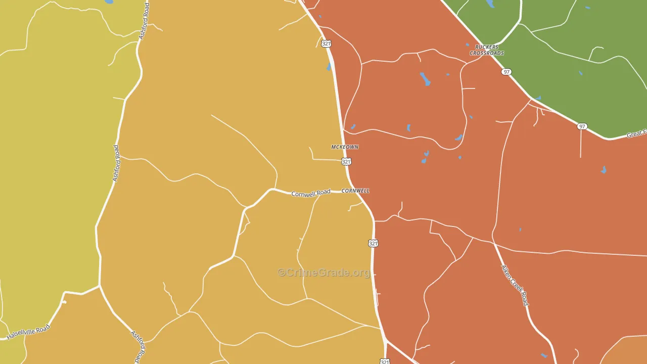 Cornwell, SC Map of Robbery Rates