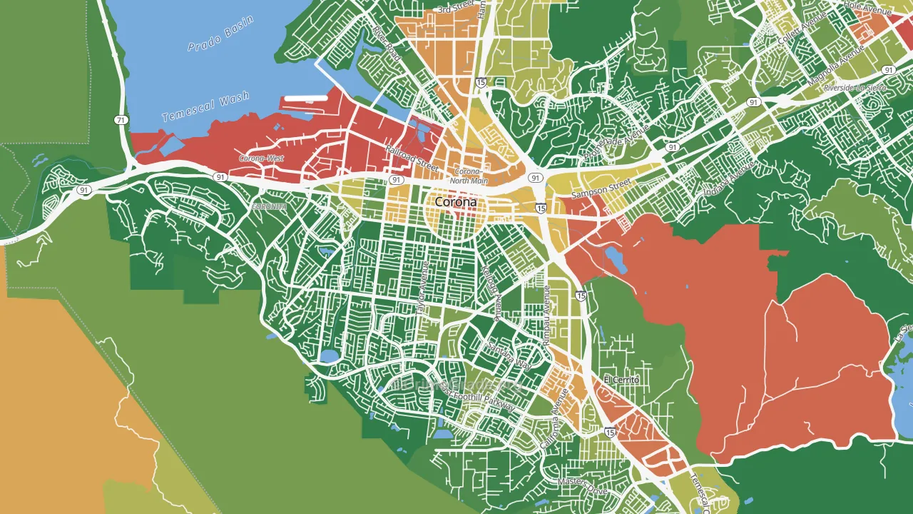 Corona, CA Map of Robbery Rates