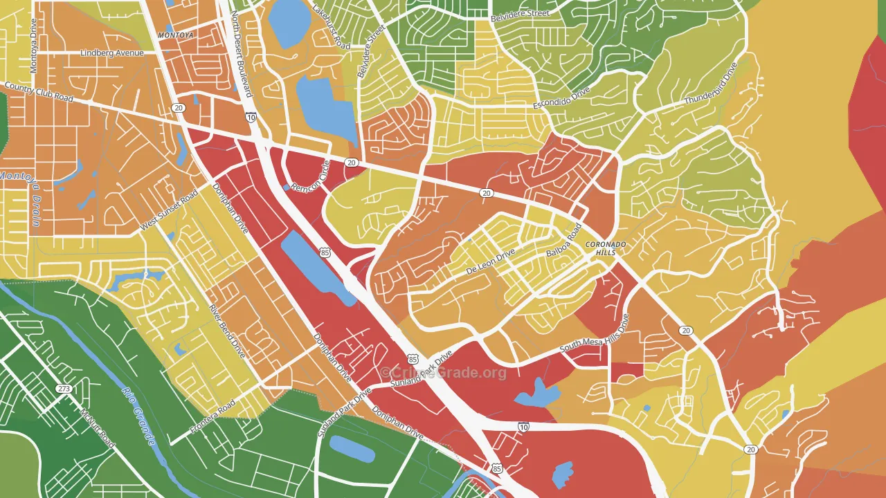 Coronado, El Paso, TX Map of Robbery Rates