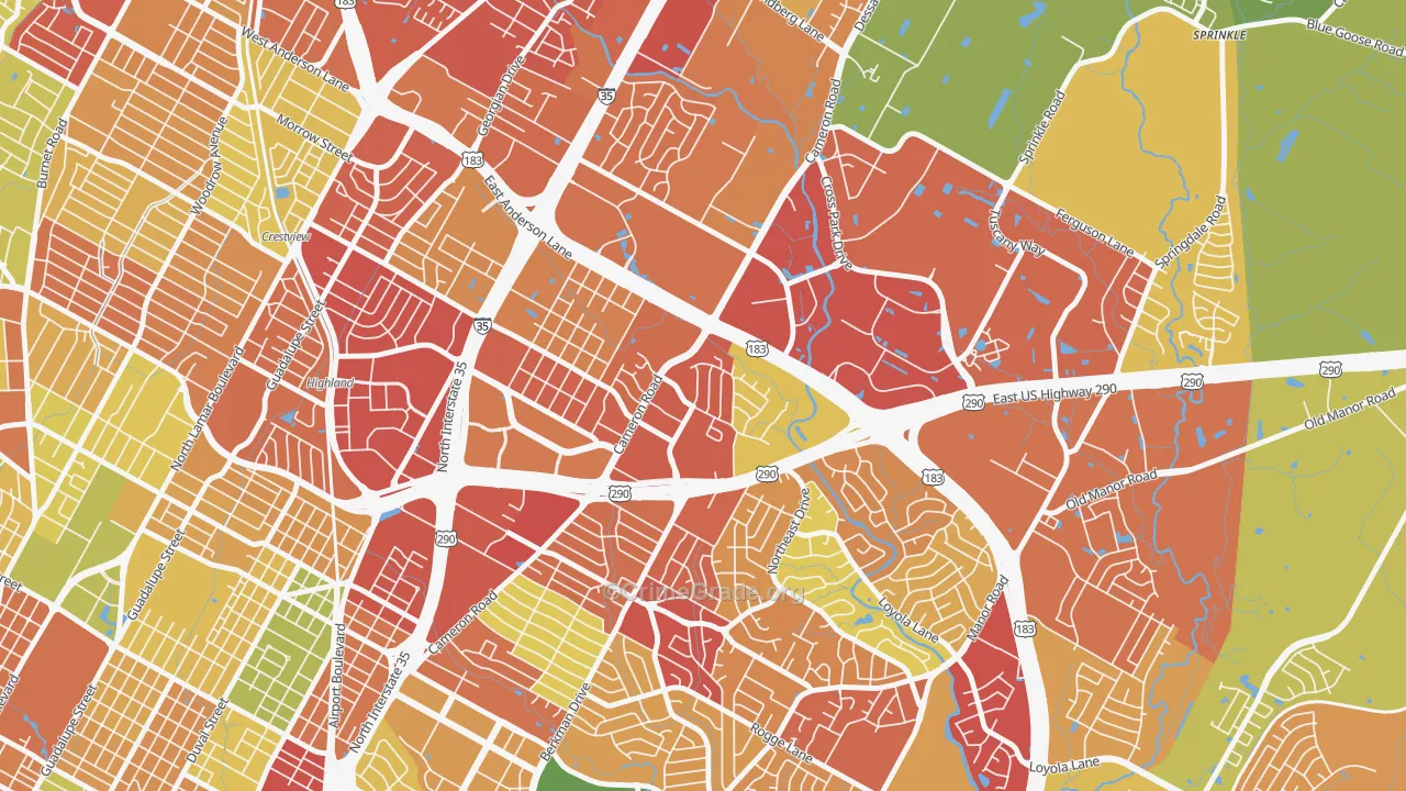 Coronado Hills, Austin, TX Map of Robbery Rates