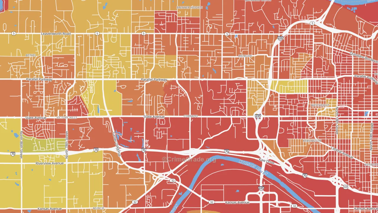 Coronado, Kansas City, KS Map of Robbery Rates