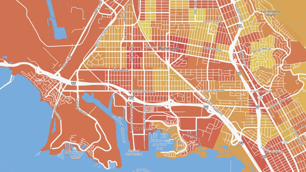 Coronado, Richmond, CA Map of Robbery Rates