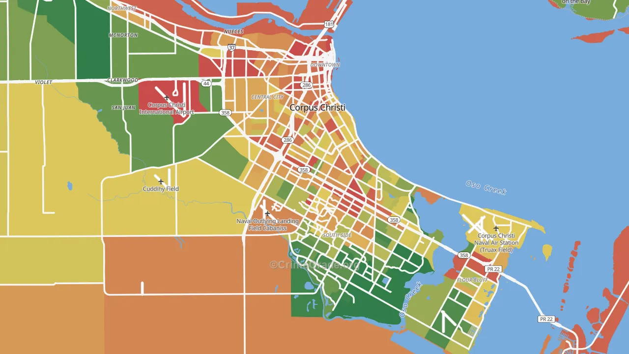 Corpus Christi, TX Map of Robbery Rates