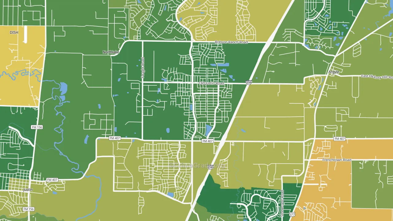 Corral City, TX Map of Robbery Rates