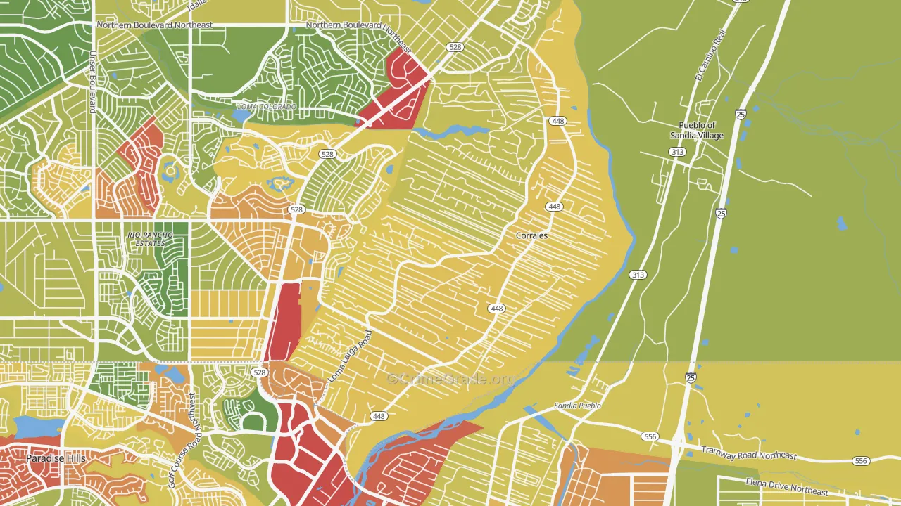 Corrales, NM Map of Robbery Rates