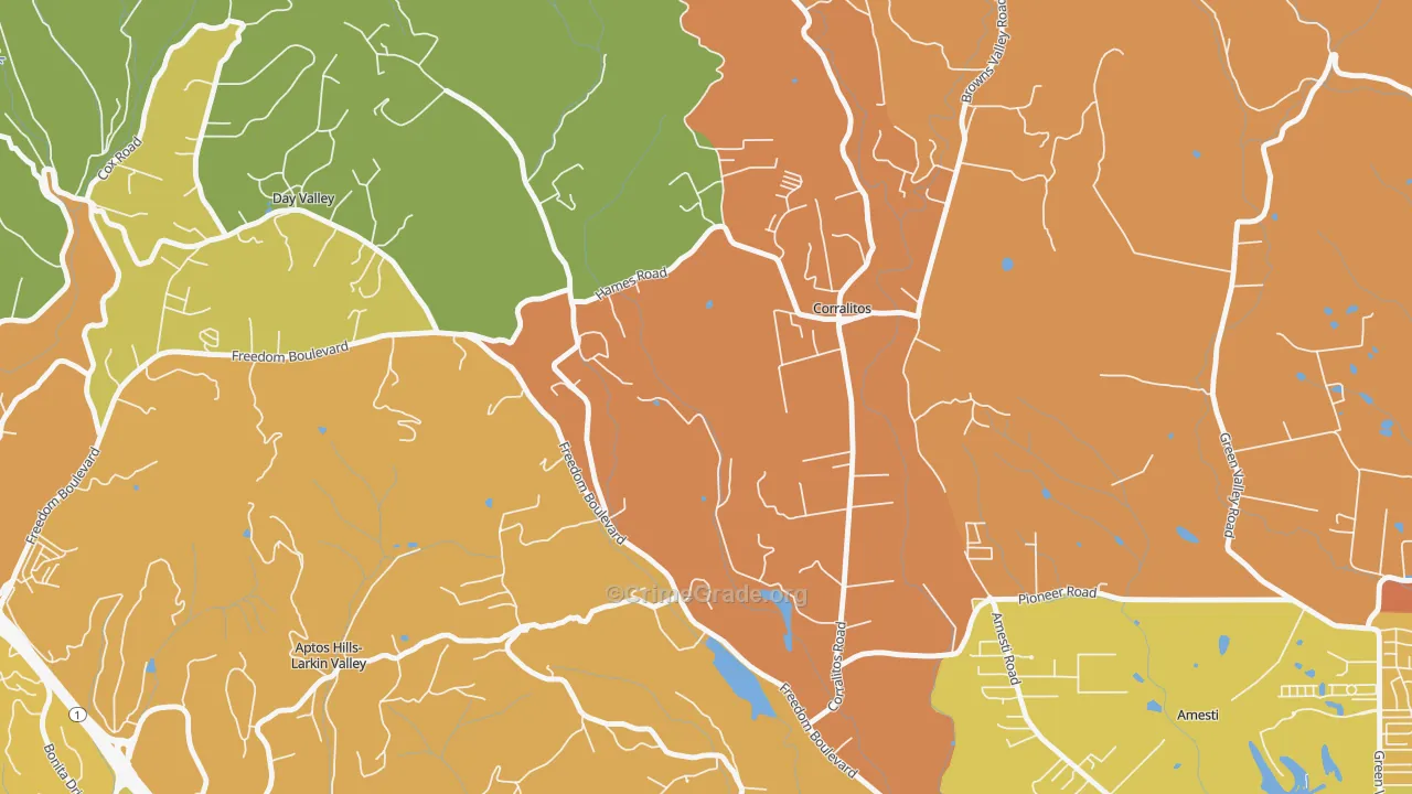 Corralitos, CA Map of Robbery Rates
