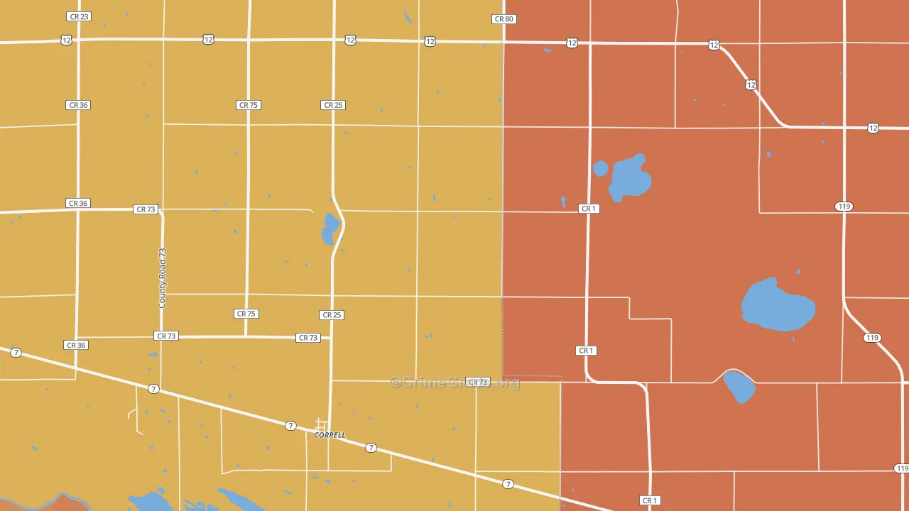 Correll, MN Map of Robbery Rates