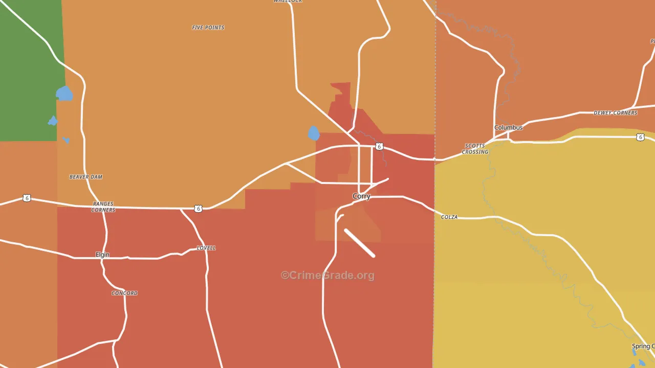Corry, PA Map of Robbery Rates