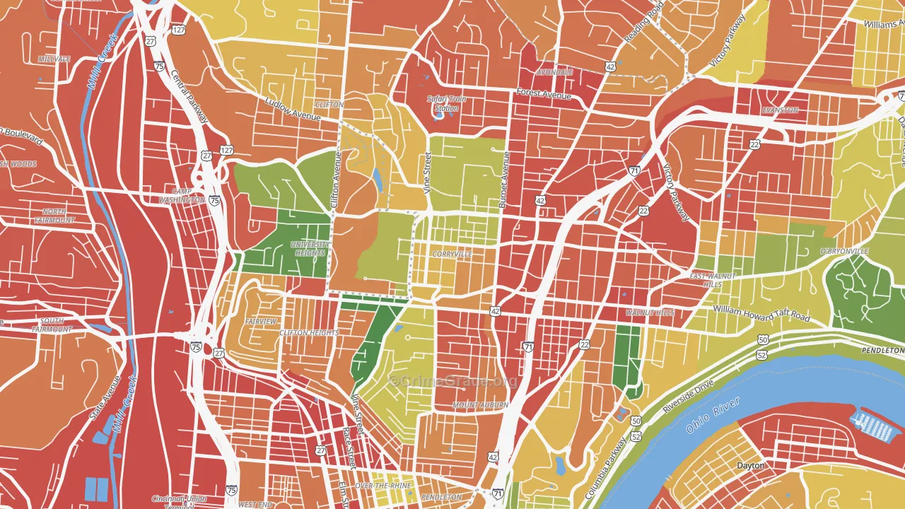 Corryville, Cincinnati, OH Map of Robbery Rates