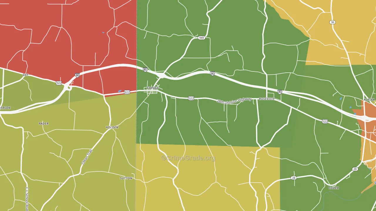 Corsica, PA Map of Robbery Rates
