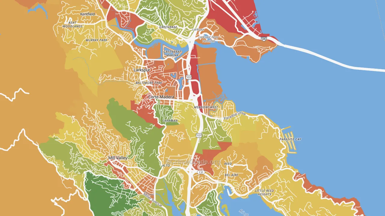 Corte Madera, CA Map of Robbery Rates