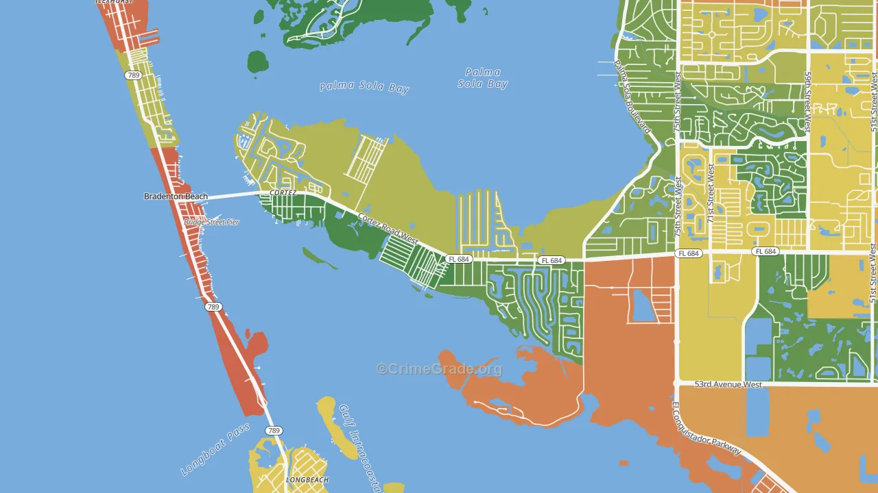 Cortez, Bradenton, FL Map of Robbery Rates