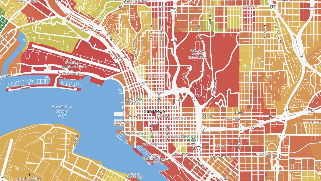 Cortez Hill, San Diego, CA Map of Robbery Rates