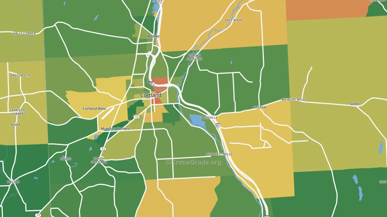 Cortland County, NY Map of Robbery Rates