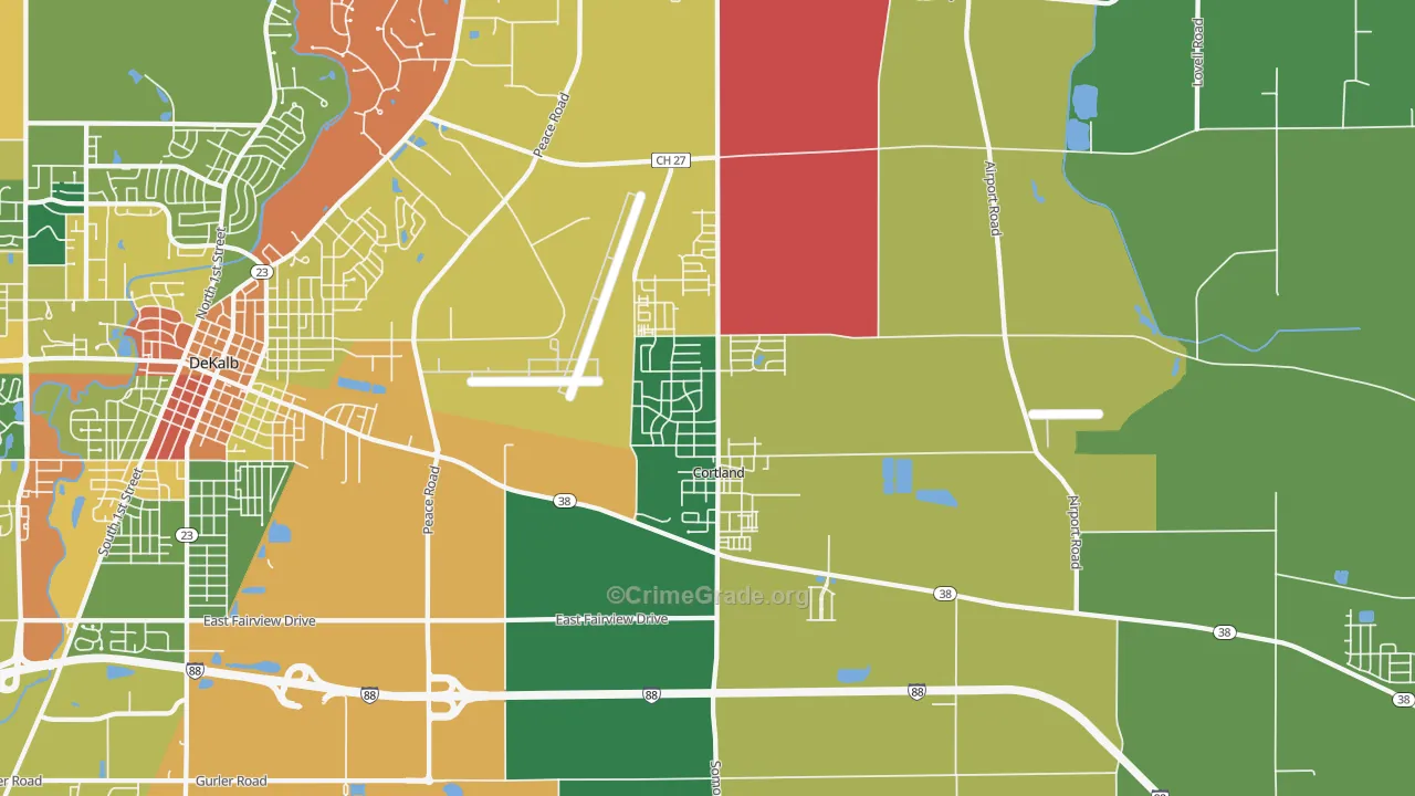 Cortland, IL Map of Robbery Rates