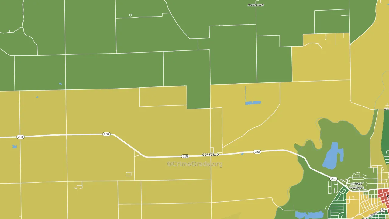 Cortland, IN Map of Robbery Rates