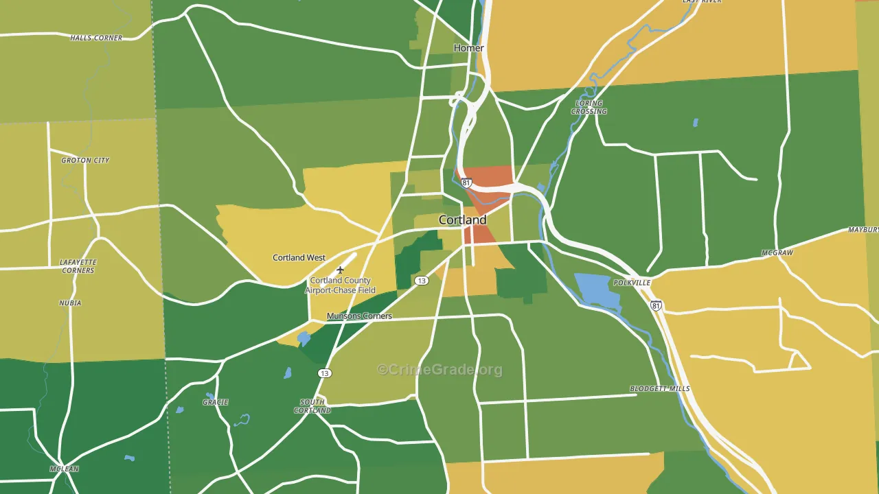 Cortland, NY Map of Robbery Rates