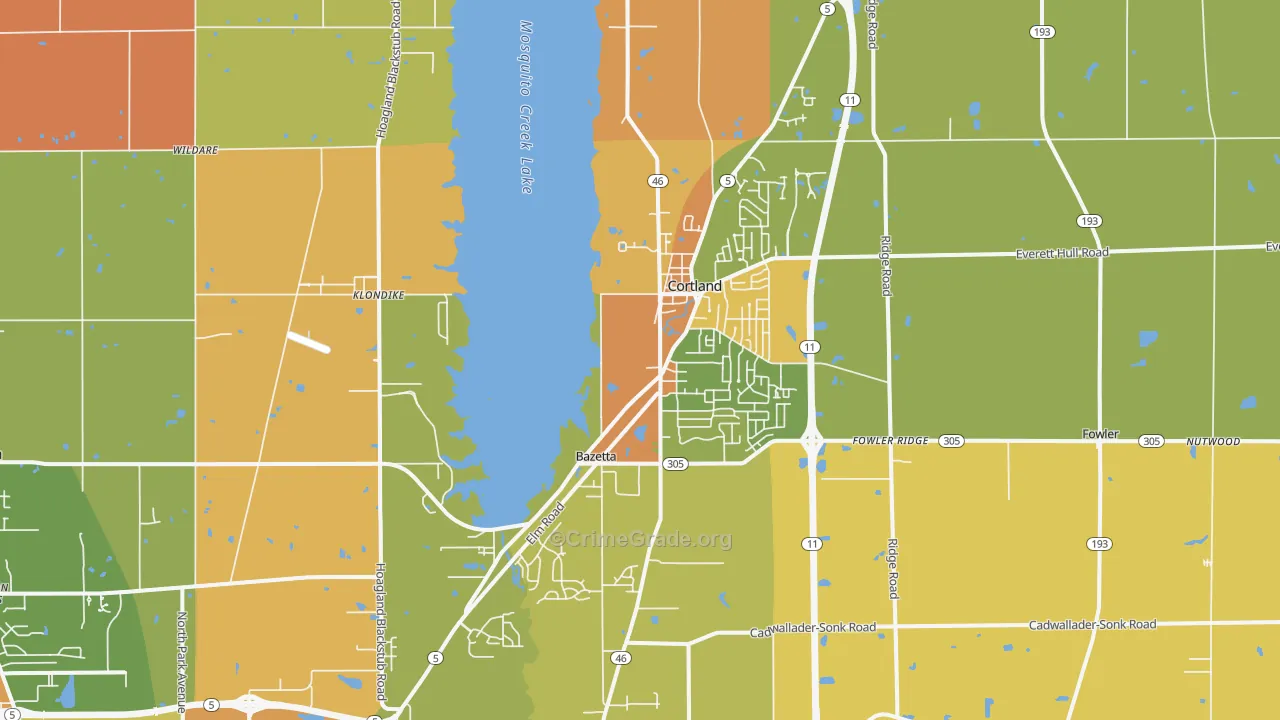 Cortland, OH Map of Robbery Rates