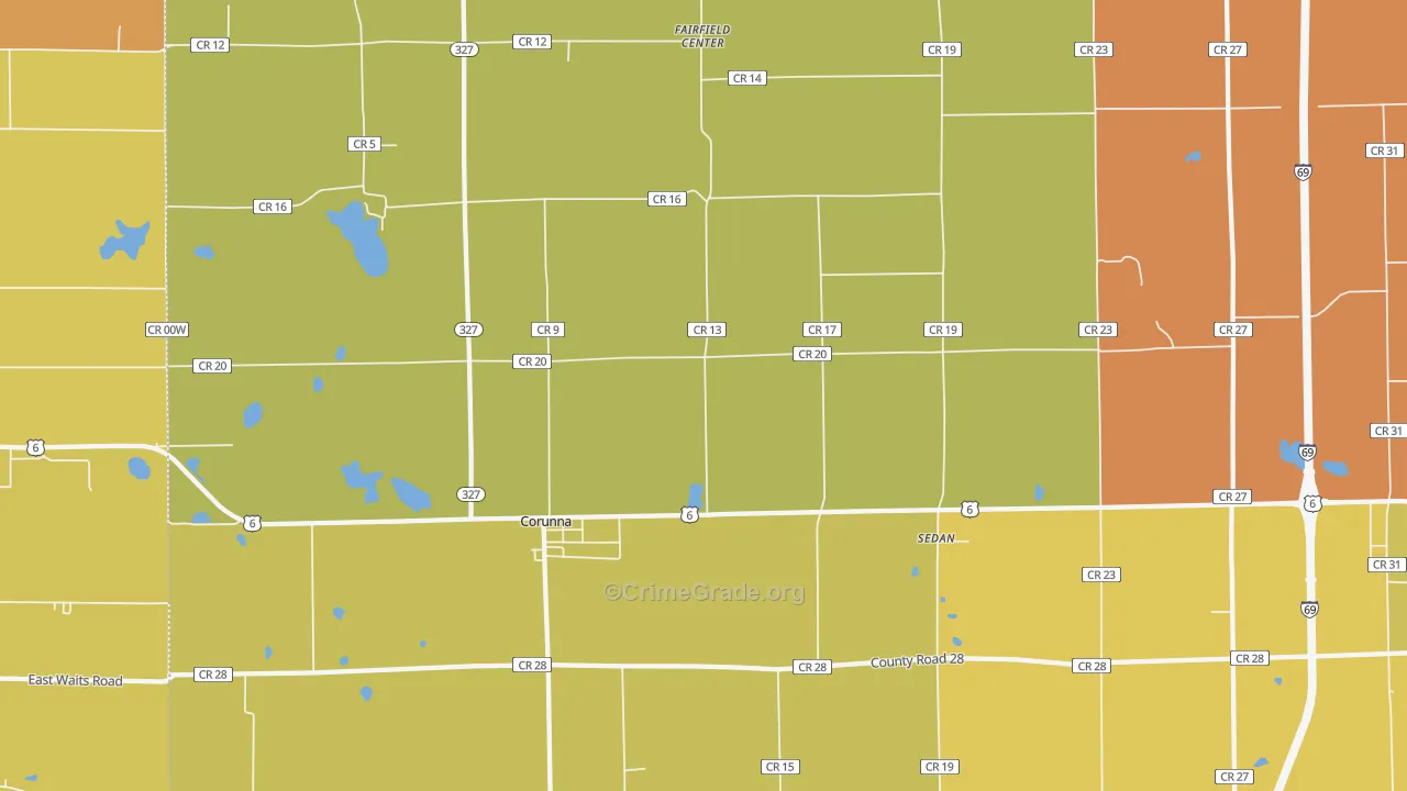 Corunna, IN Map of Robbery Rates