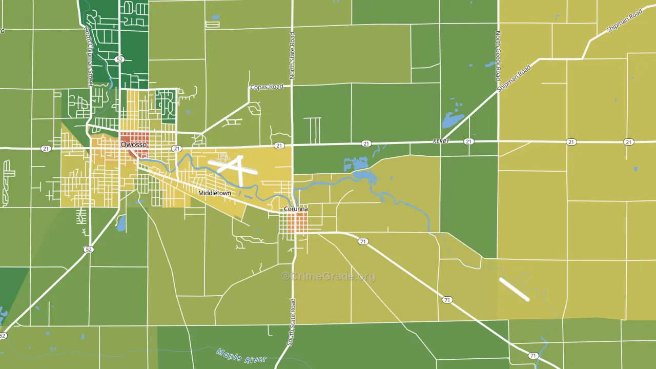 Corunna, MI Map of Robbery Rates