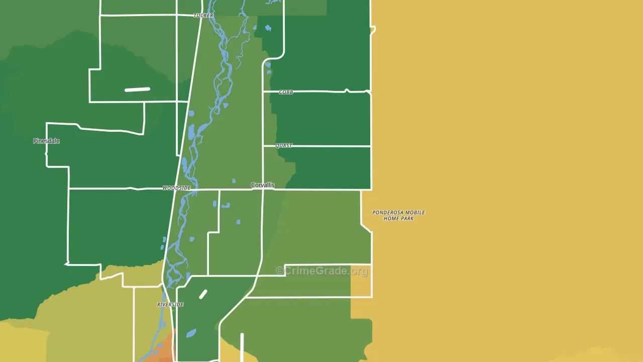 Corvallis, MT Map of Robbery Rates