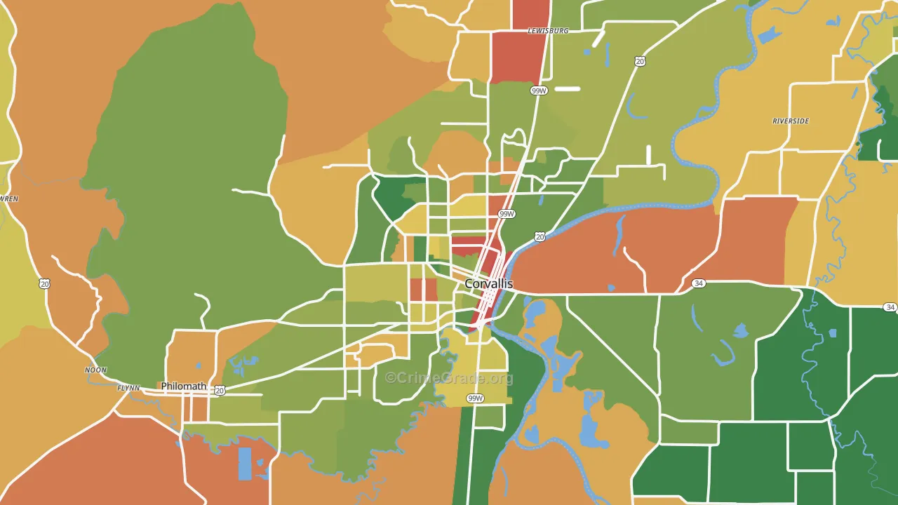 Corvallis, OR Map of Robbery Rates