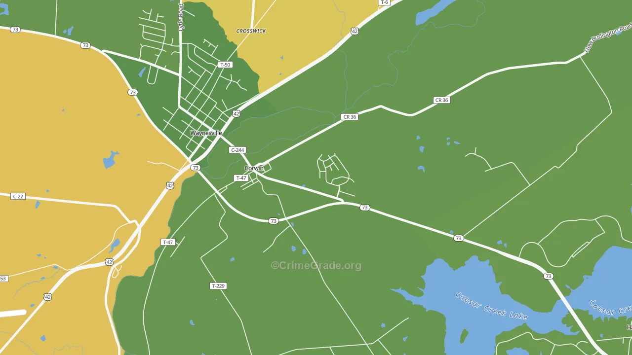 Corwin, OH Map of Robbery Rates