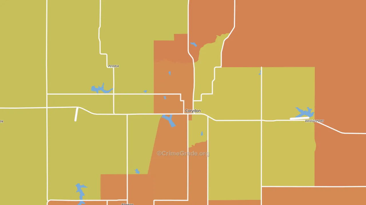 Corydon, IA Map of Robbery Rates