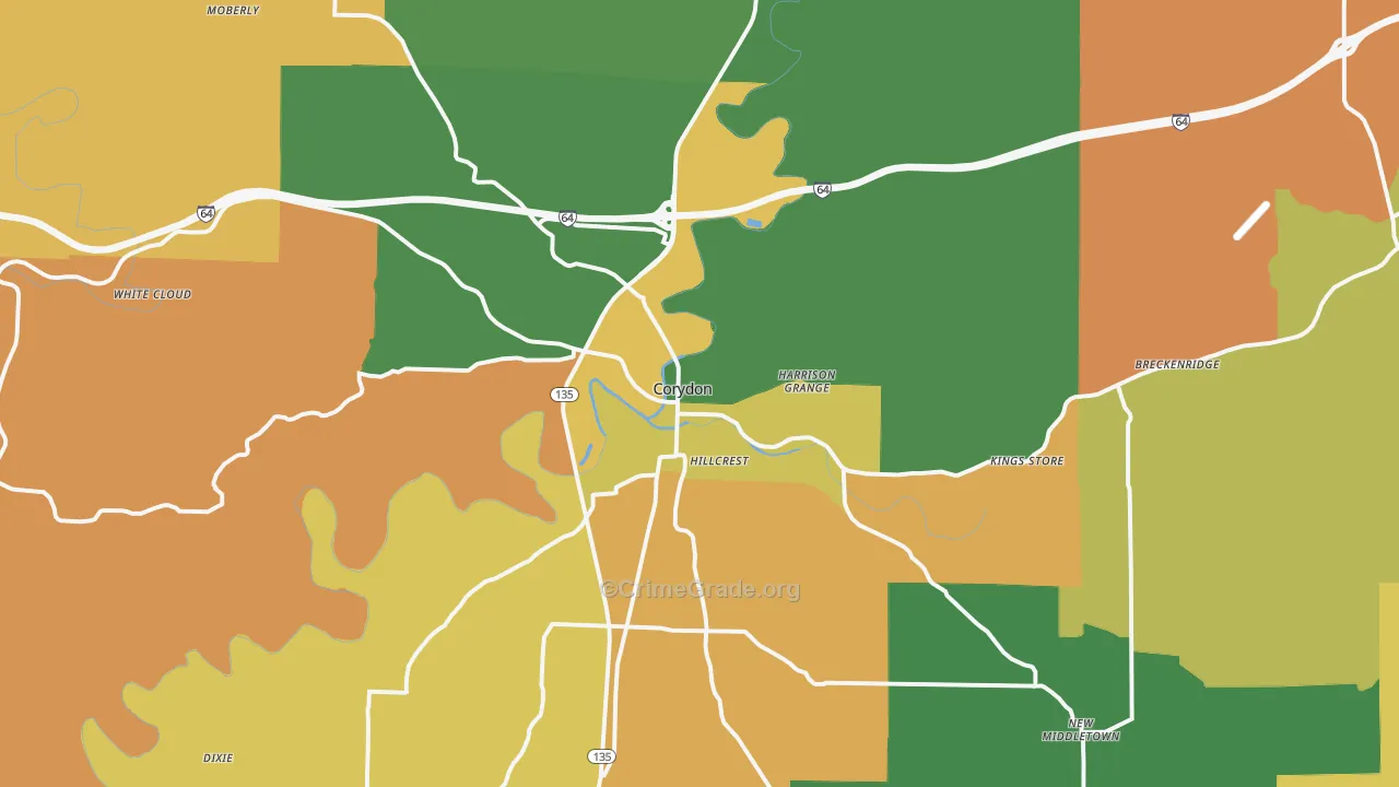 Corydon, IN Map of Robbery Rates