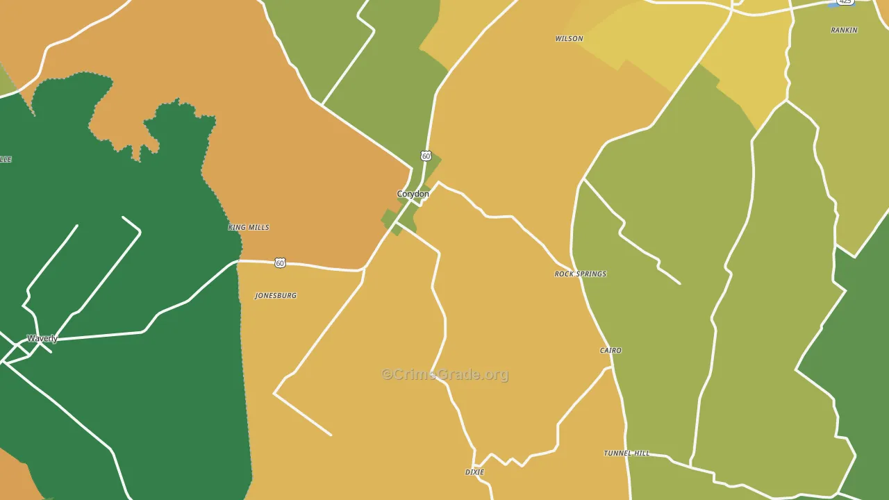 Corydon, KY Map of Robbery Rates