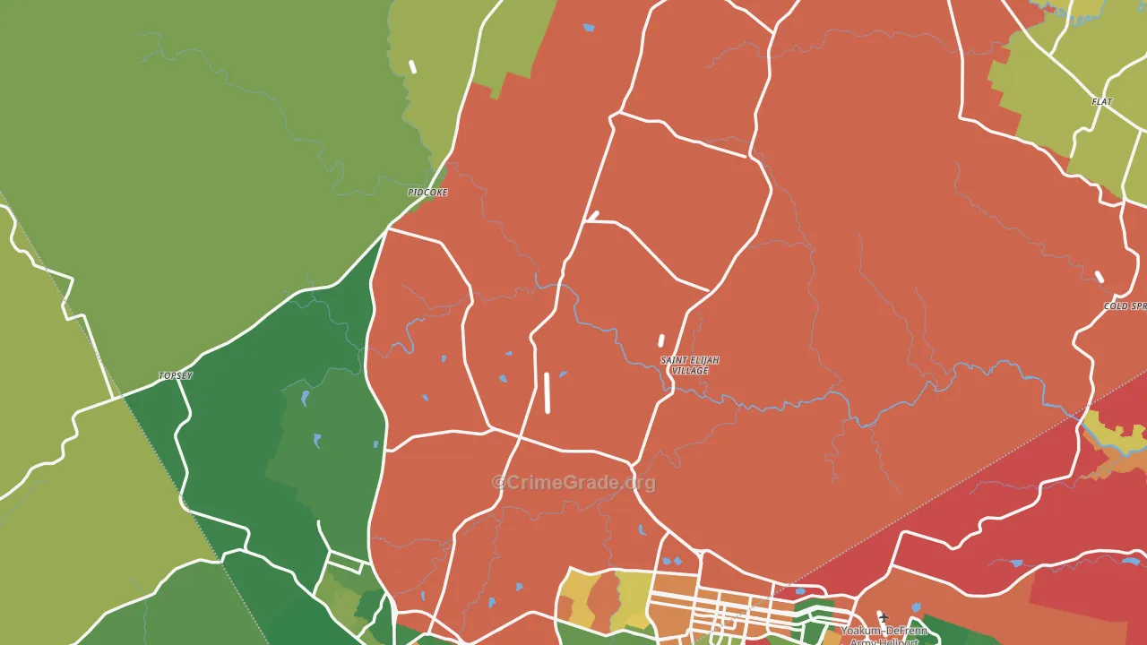 Coryell County, TX Map of Robbery Rates