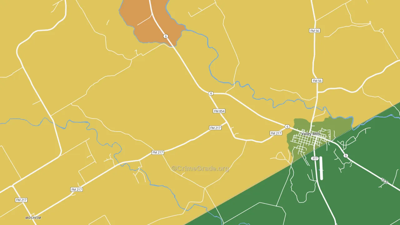 Coryell, TX Map of Robbery Rates