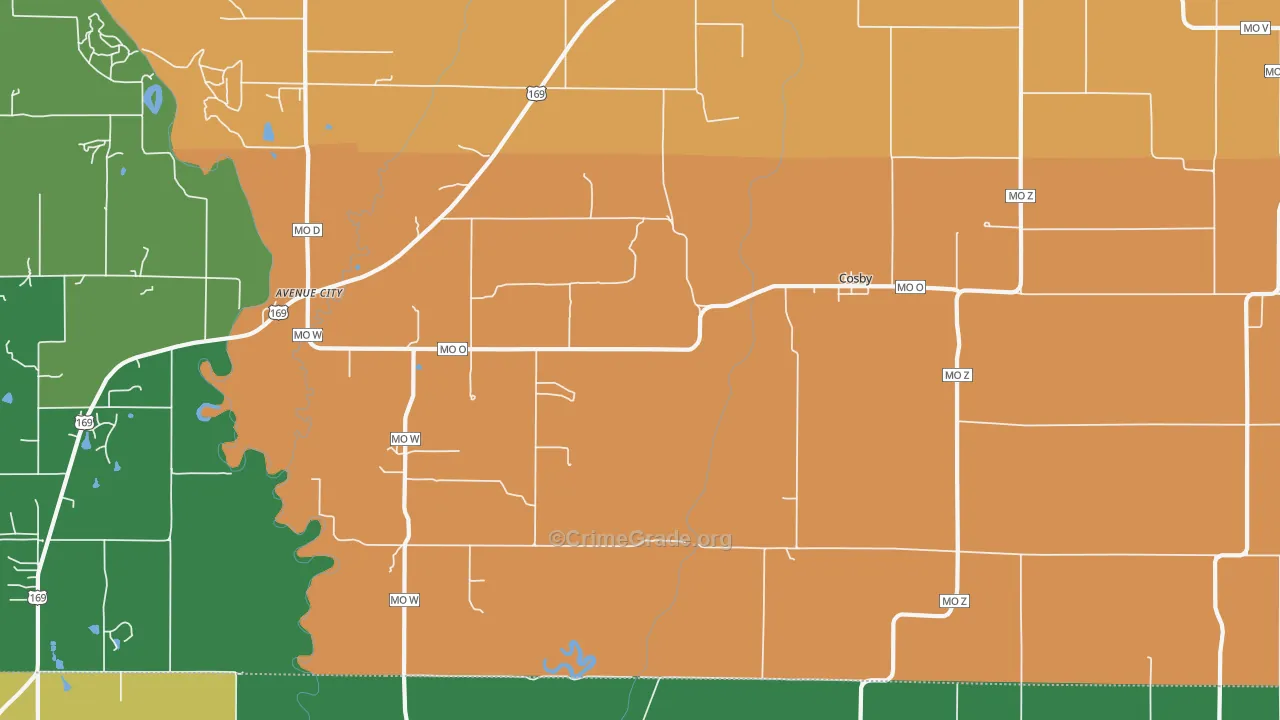 Cosby, MO Map of Robbery Rates