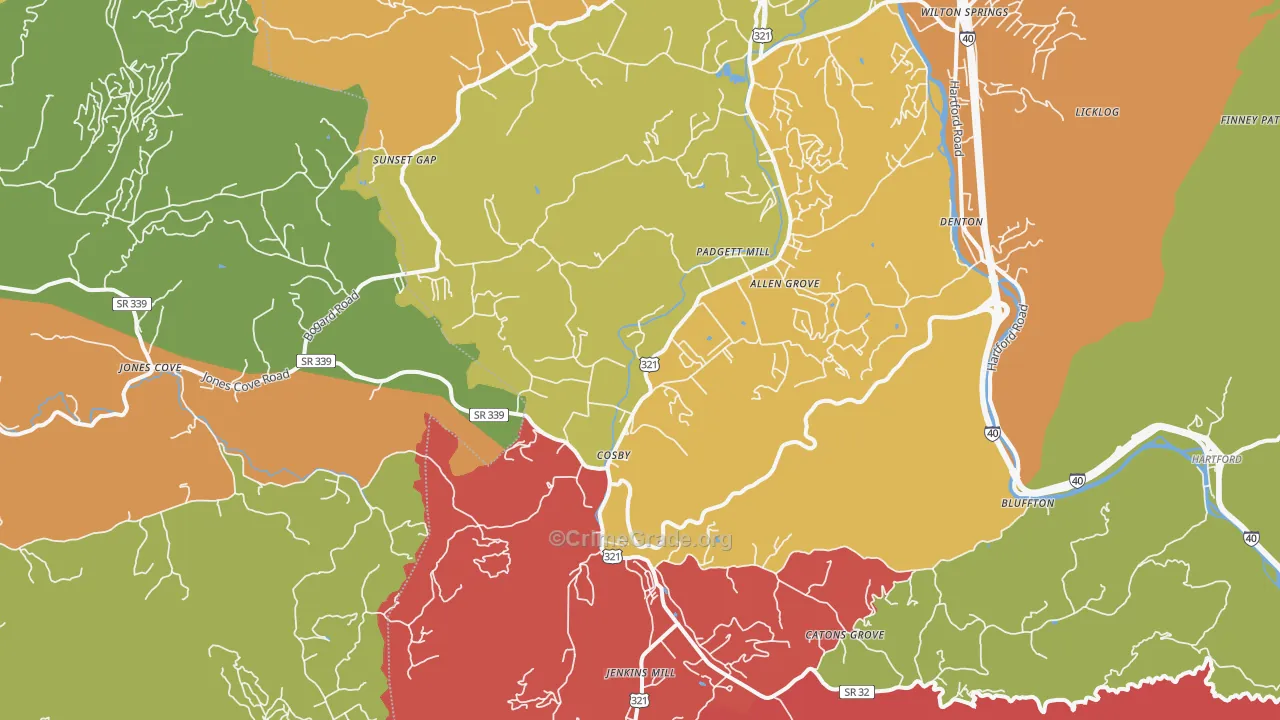 Cosby, TN Map of Robbery Rates
