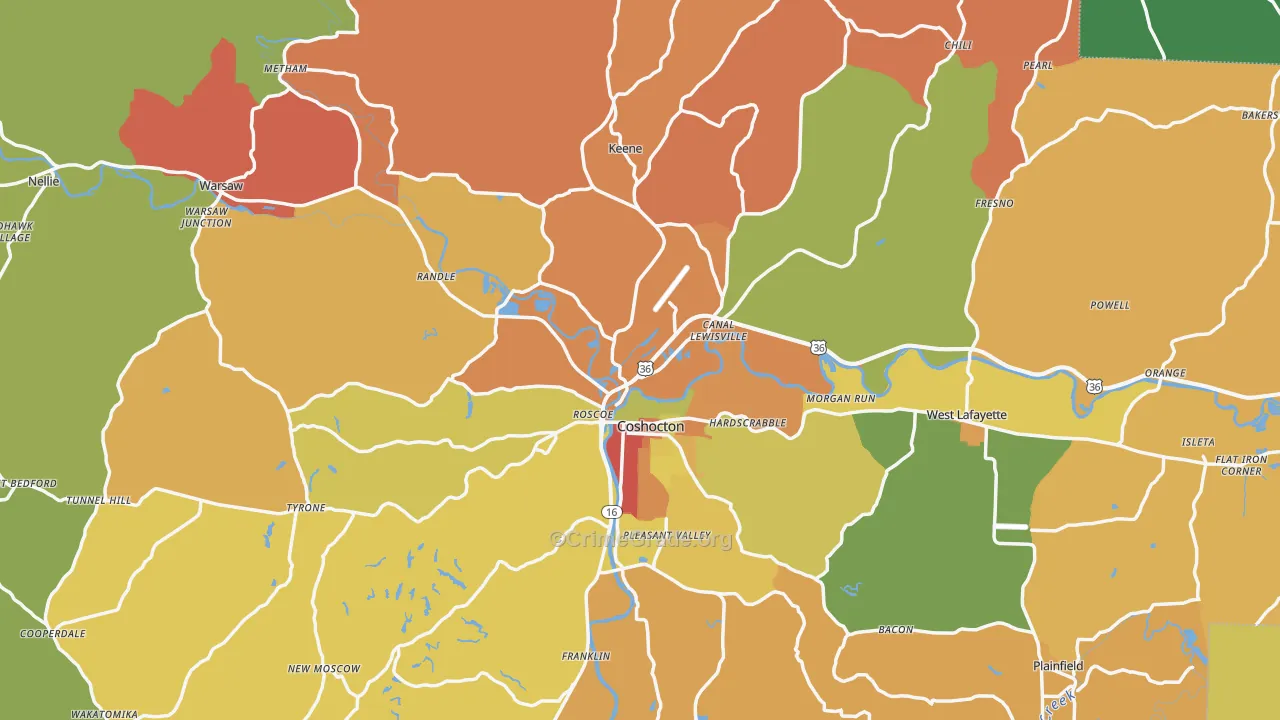 Coshocton County, OH Map of Robbery Rates