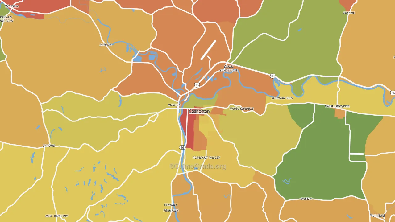 Coshocton, OH Map of Robbery Rates