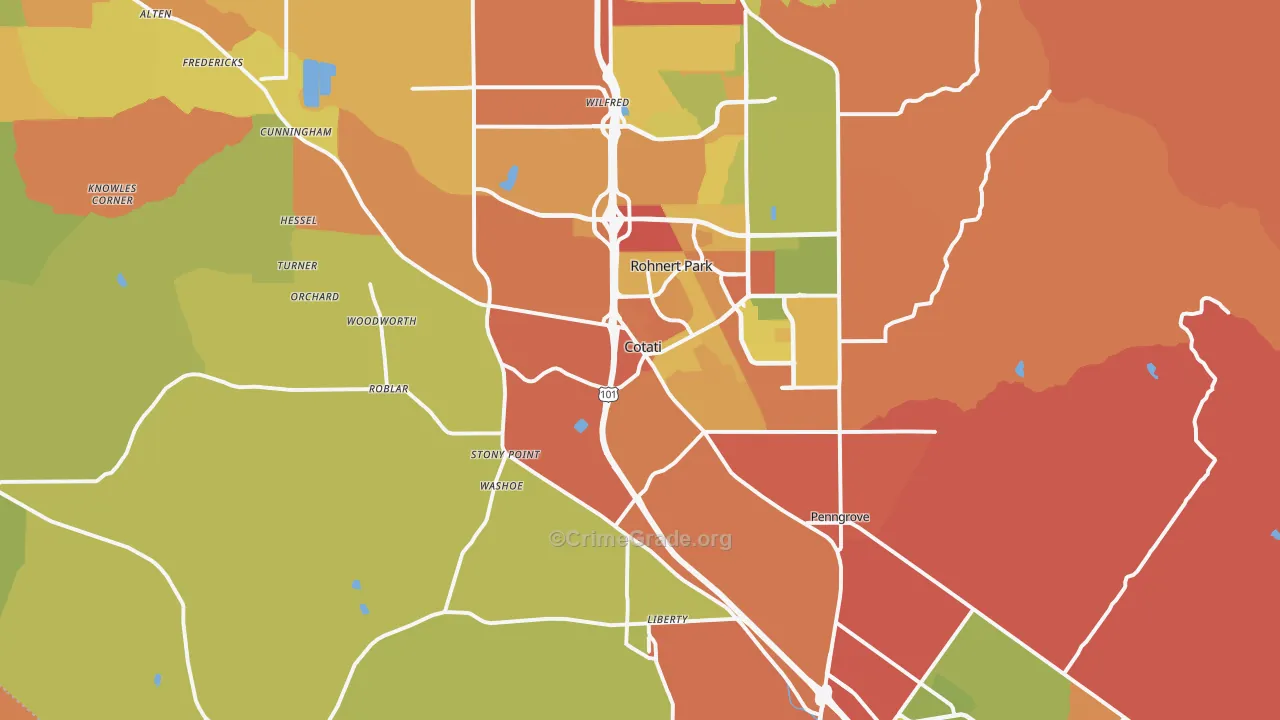 Cotati, CA Map of Robbery Rates