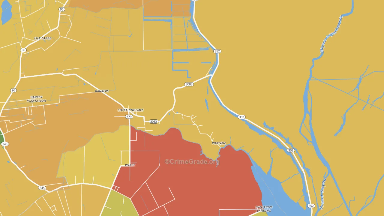 Coteau Holmes, LA Map of Robbery Rates