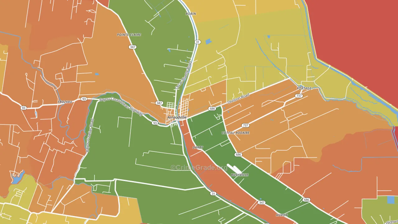Coteau Rodaire, LA Map of Robbery Rates