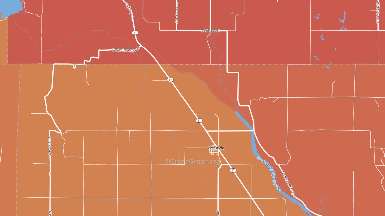 Cotesfield, NE Map of Robbery Rates