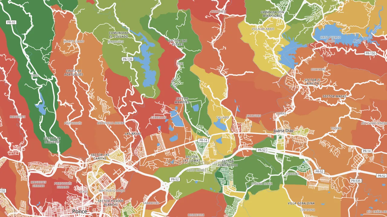 Coto Laurel, PR Map of Robbery Rates