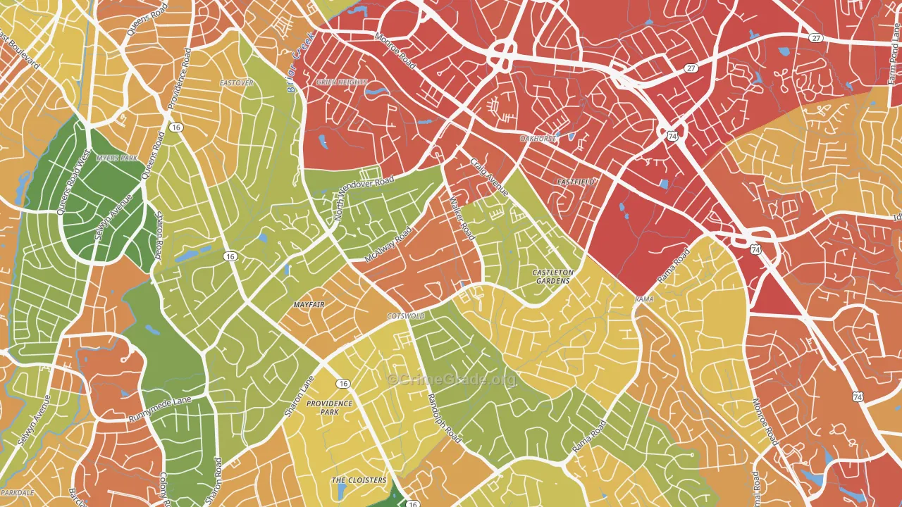 Cotswold, Charlotte, NC Map of Robbery Rates