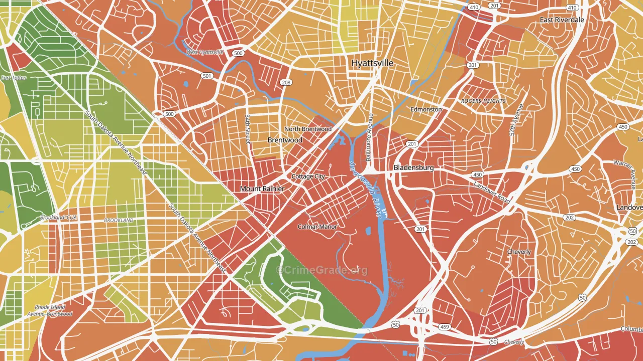 Cottage City, MD Map of Robbery Rates