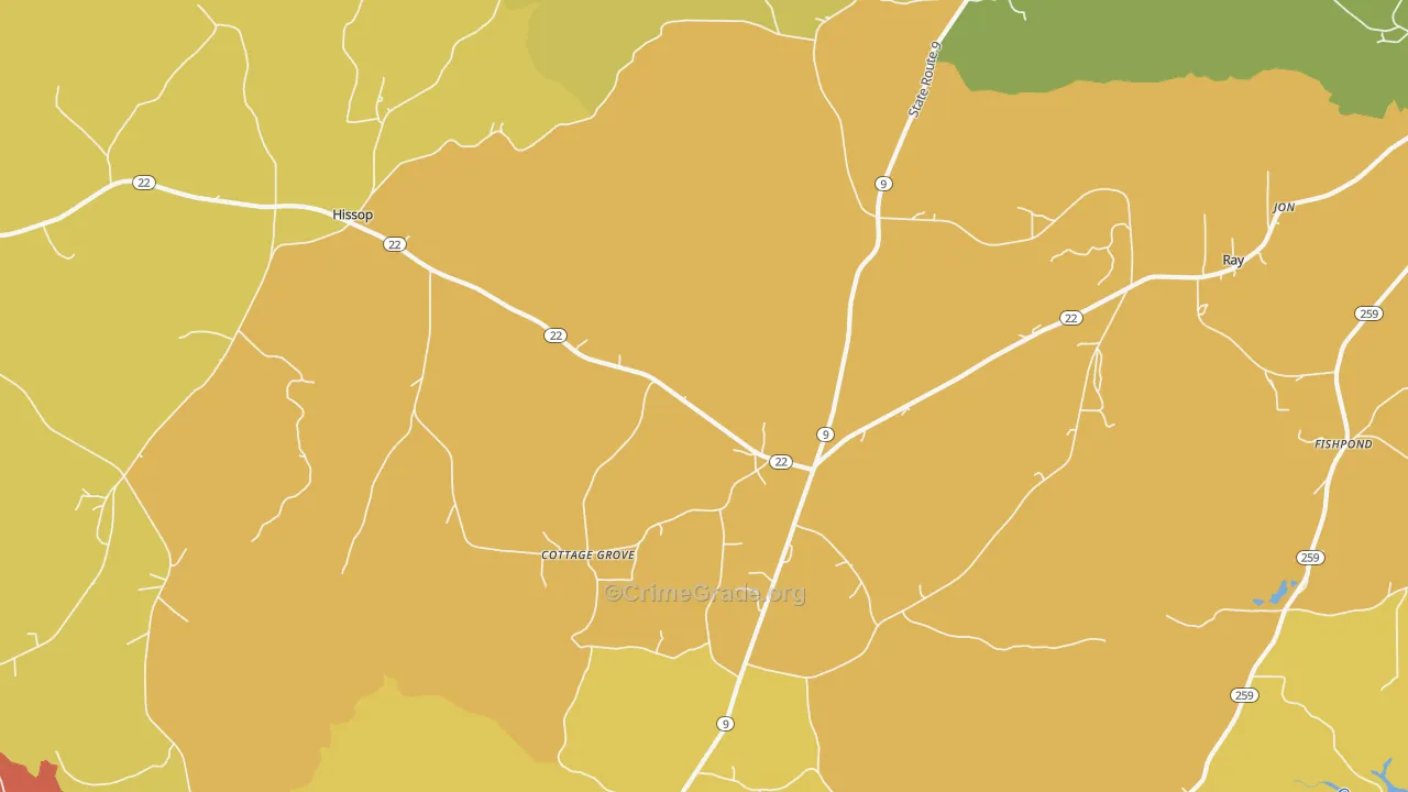 Cottage Grove, AL Map of Robbery Rates