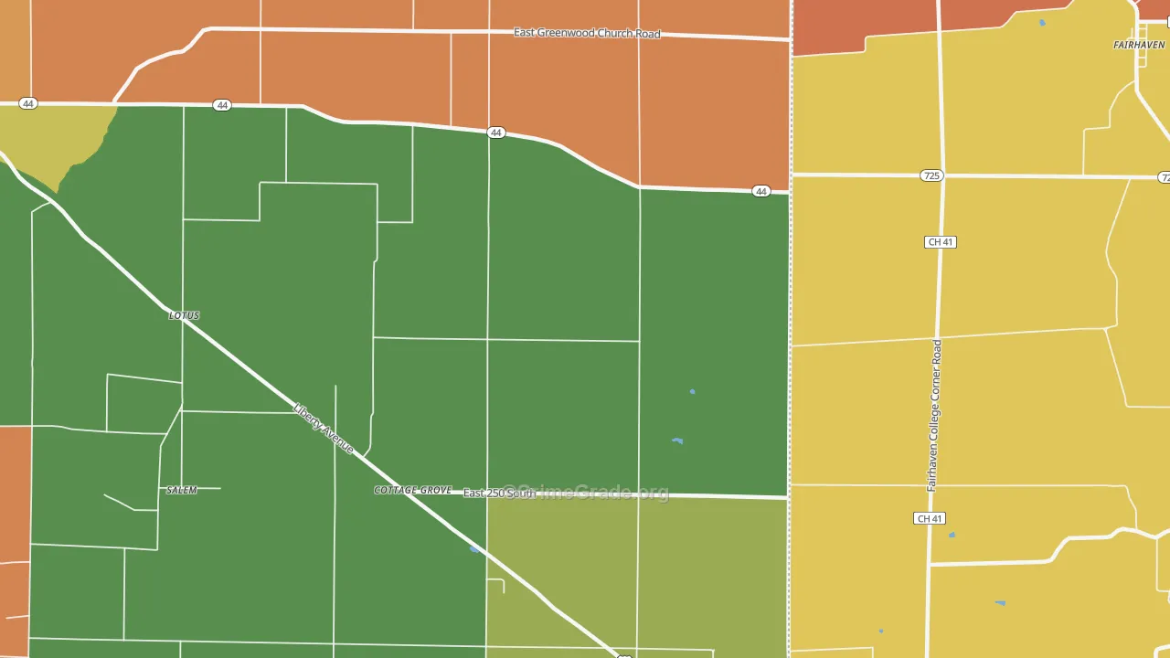 Cottage Grove, IN Map of Robbery Rates