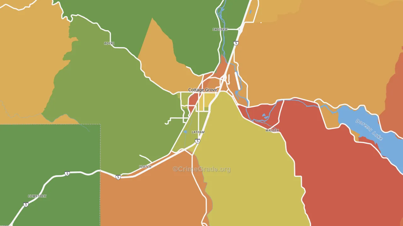 Cottage Grove, OR Map of Robbery Rates