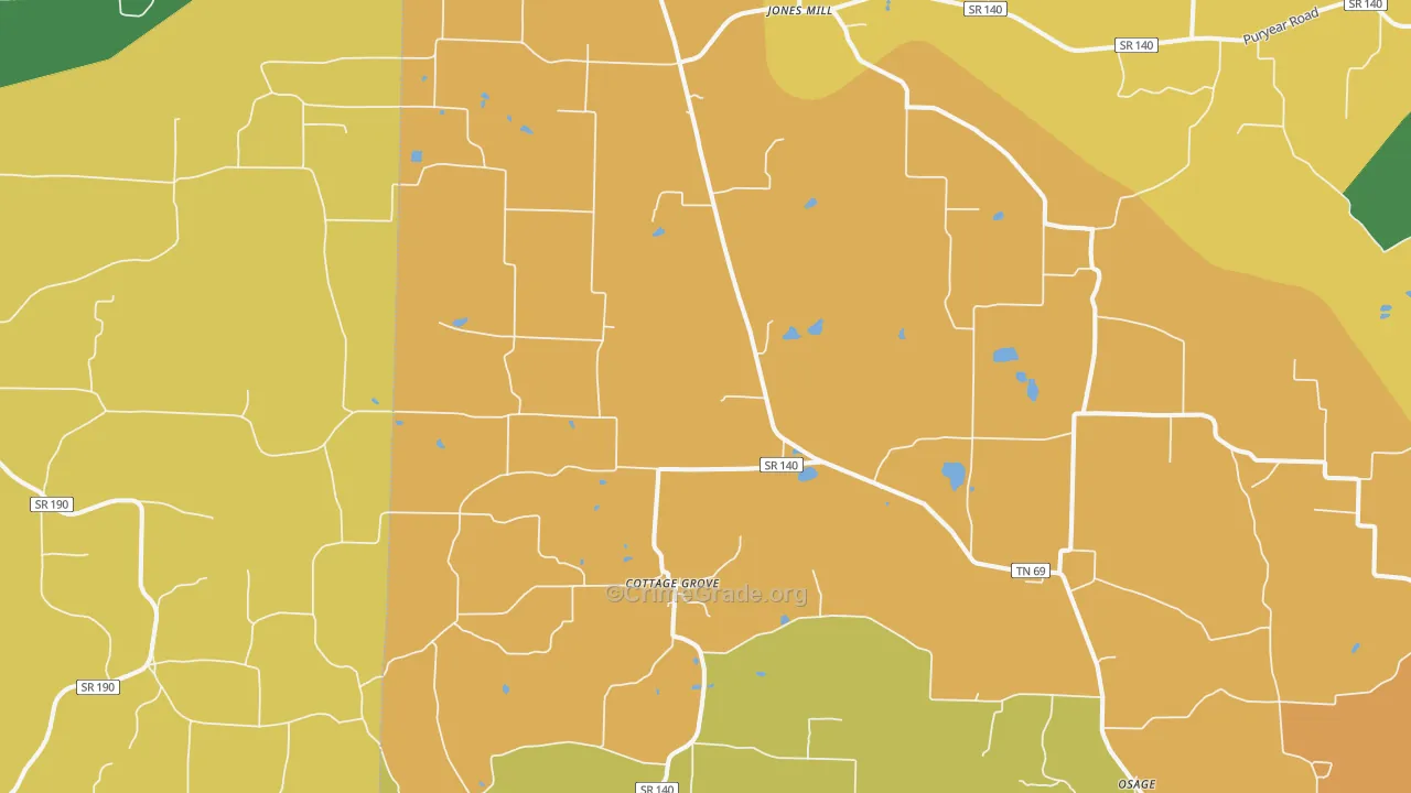 Cottage Grove, TN Map of Robbery Rates