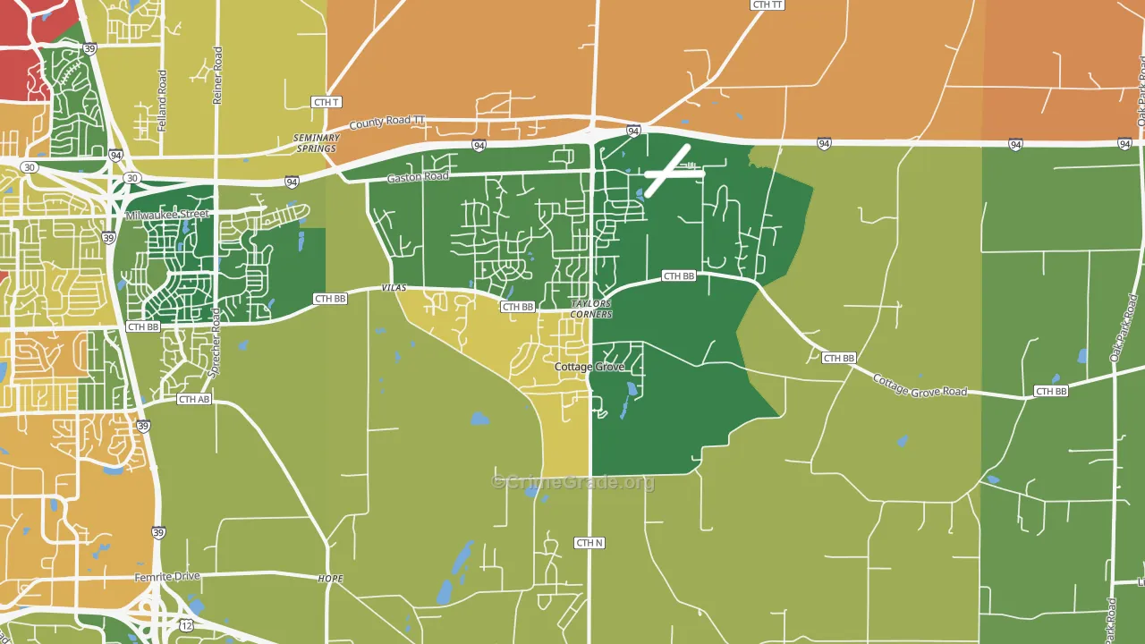 Cottage Grove, WI Map of Robbery Rates